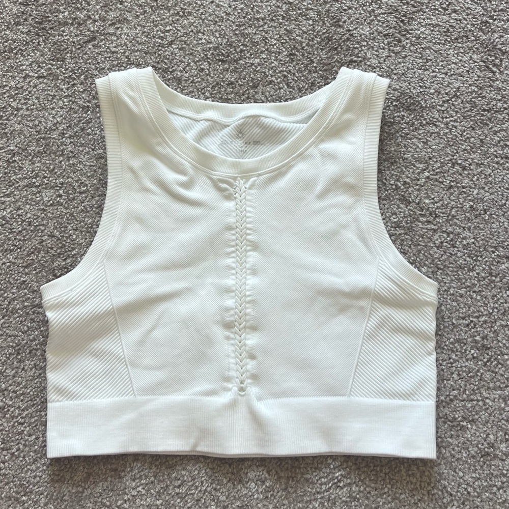 Aerie Offline Seamless Macrame Longline Sports Bra- White